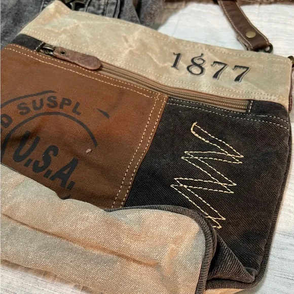 Canvas Shoulder Bag - Brown and Black by Myra Bag - Picture 4 of 11